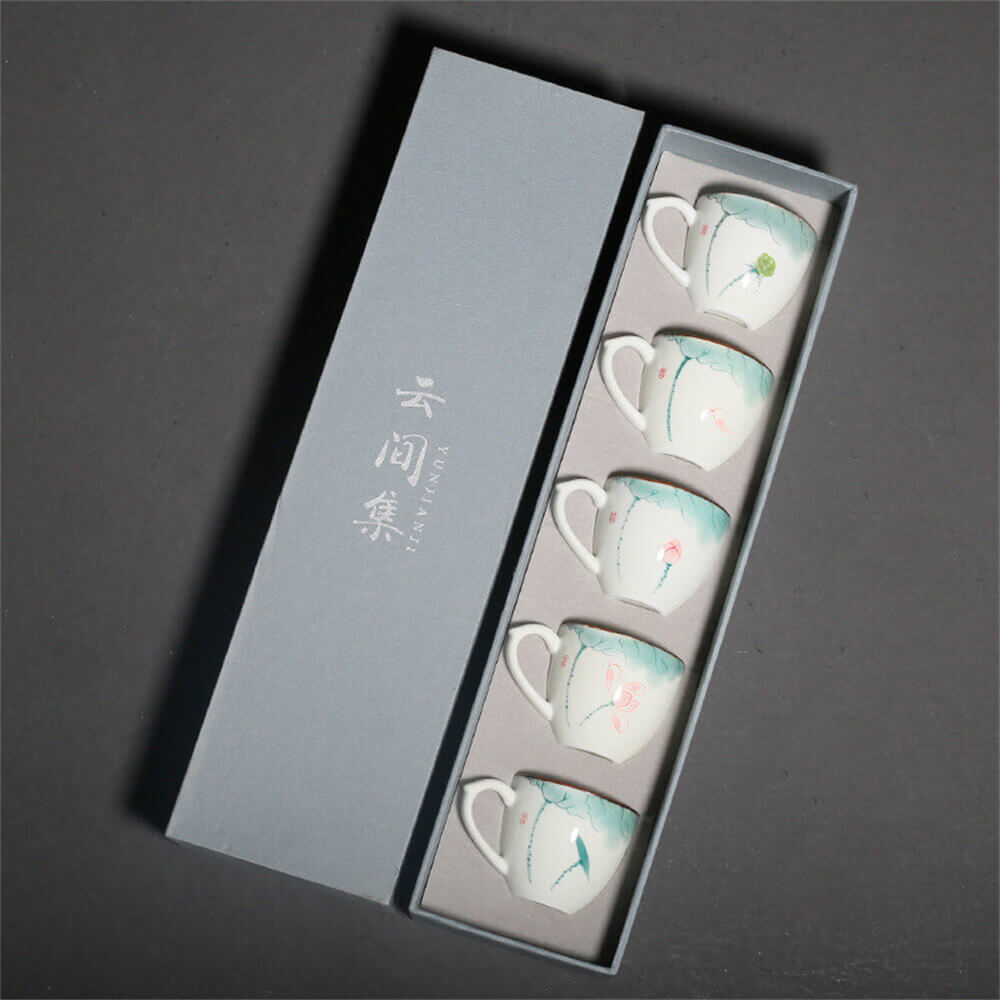 Hand-Painted Celadon Cup With Lotus Handle