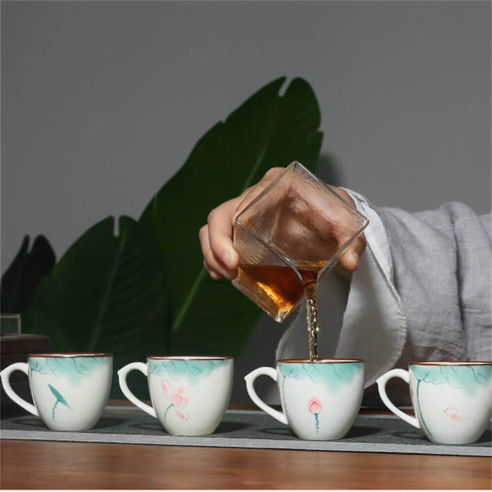 Hand-Painted Celadon Cup With Lotus Handle