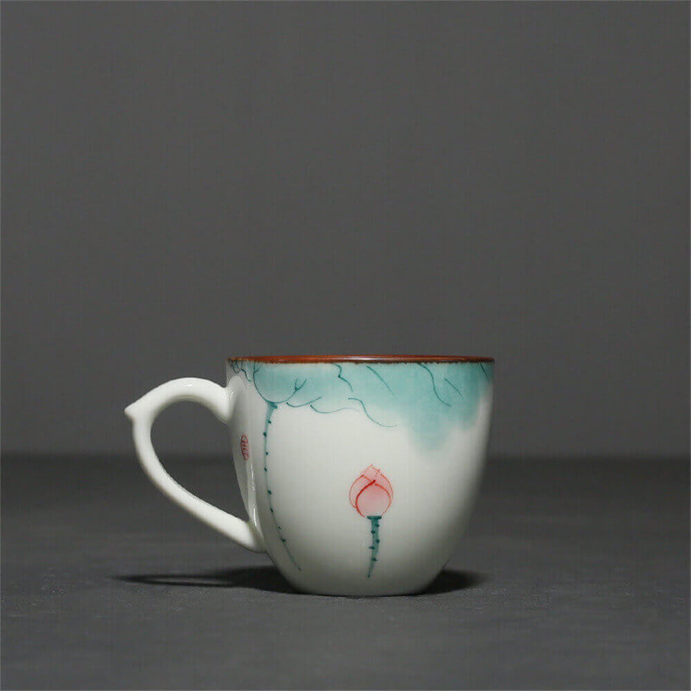 Hand-Painted Celadon Cup With Lotus Handle