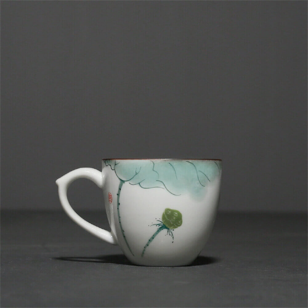Hand-Painted Celadon Cup With Lotus Handle