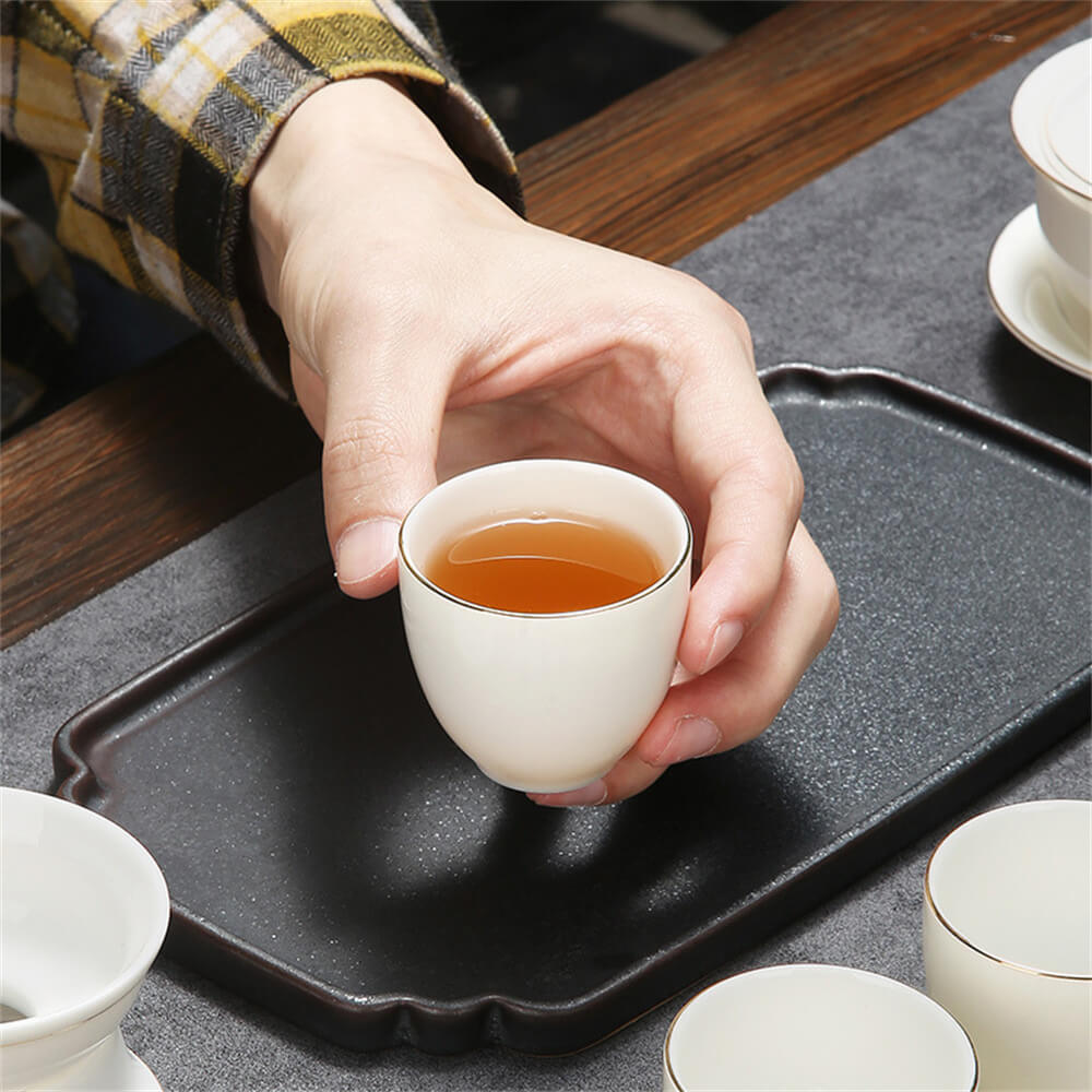 Fu Character Goatee Jade White Porcelain Kung Fu Tea Set