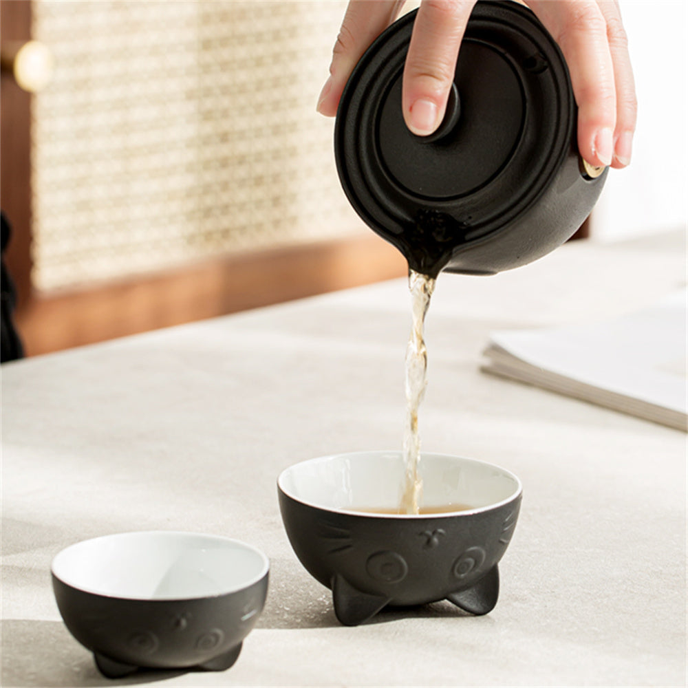 Copper Coin Lucky Cat Travel Tea Set