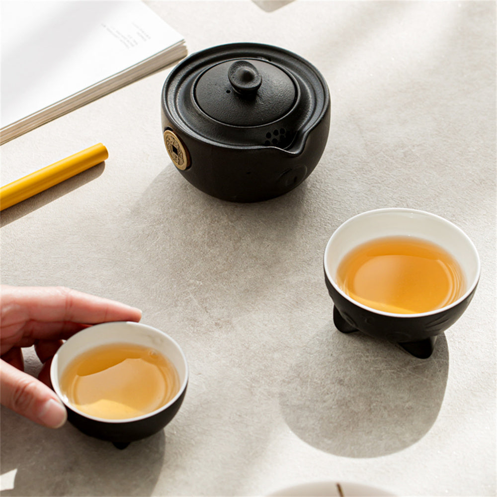Copper Coin Lucky Cat Travel Tea Set