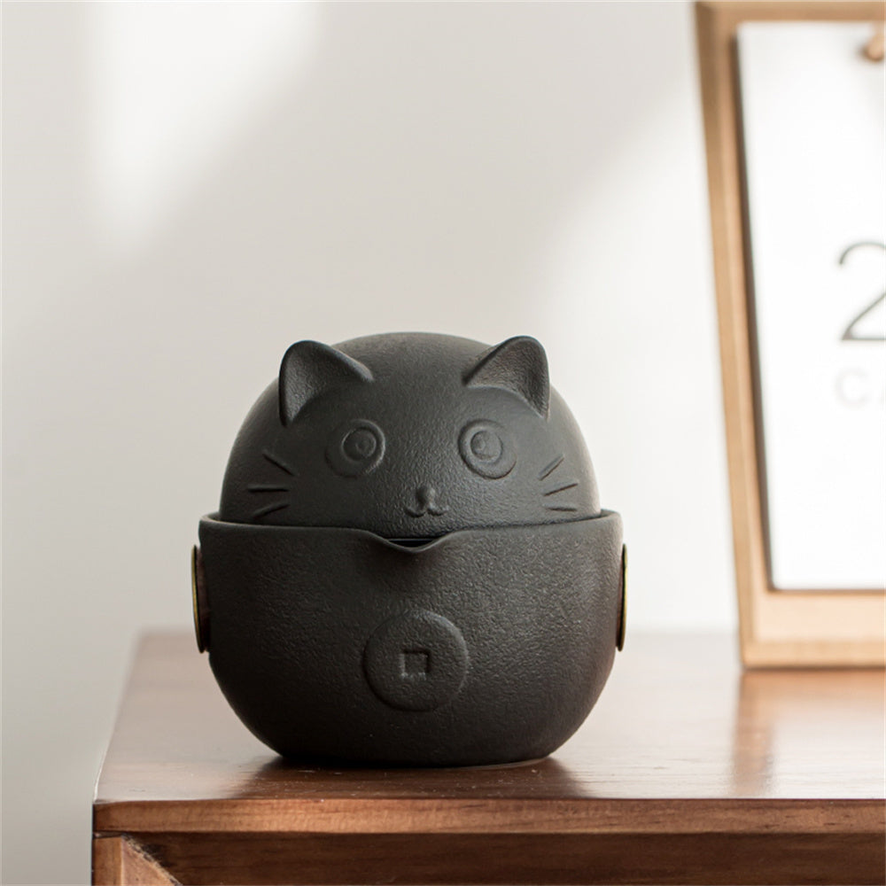 Copper Coin Lucky Cat Travel Tea Set