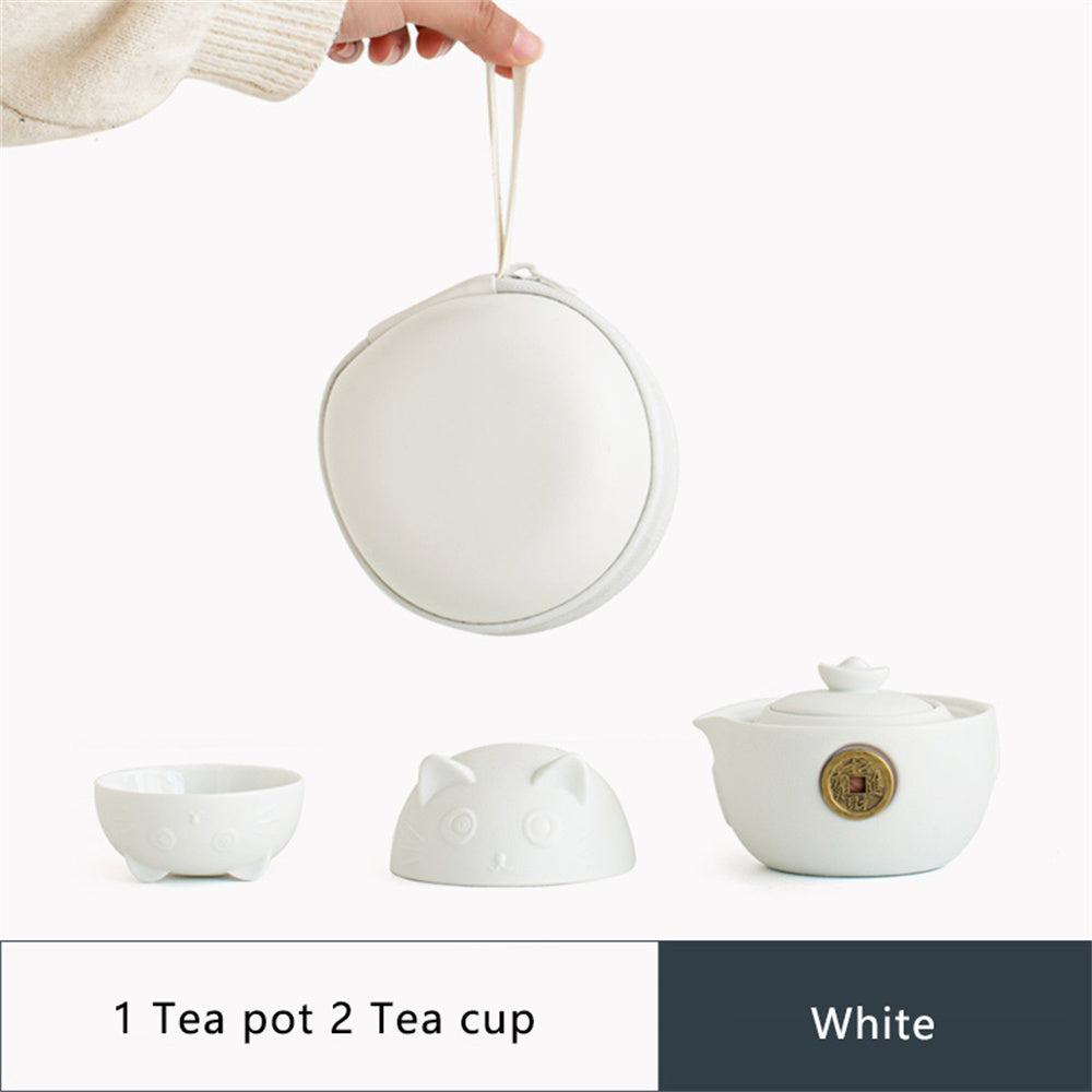 Copper Coin Lucky Cat Travel Tea Set