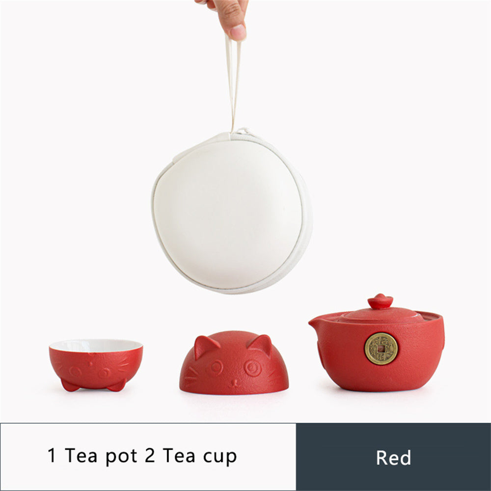 Copper Coin Lucky Cat Travel Tea Set