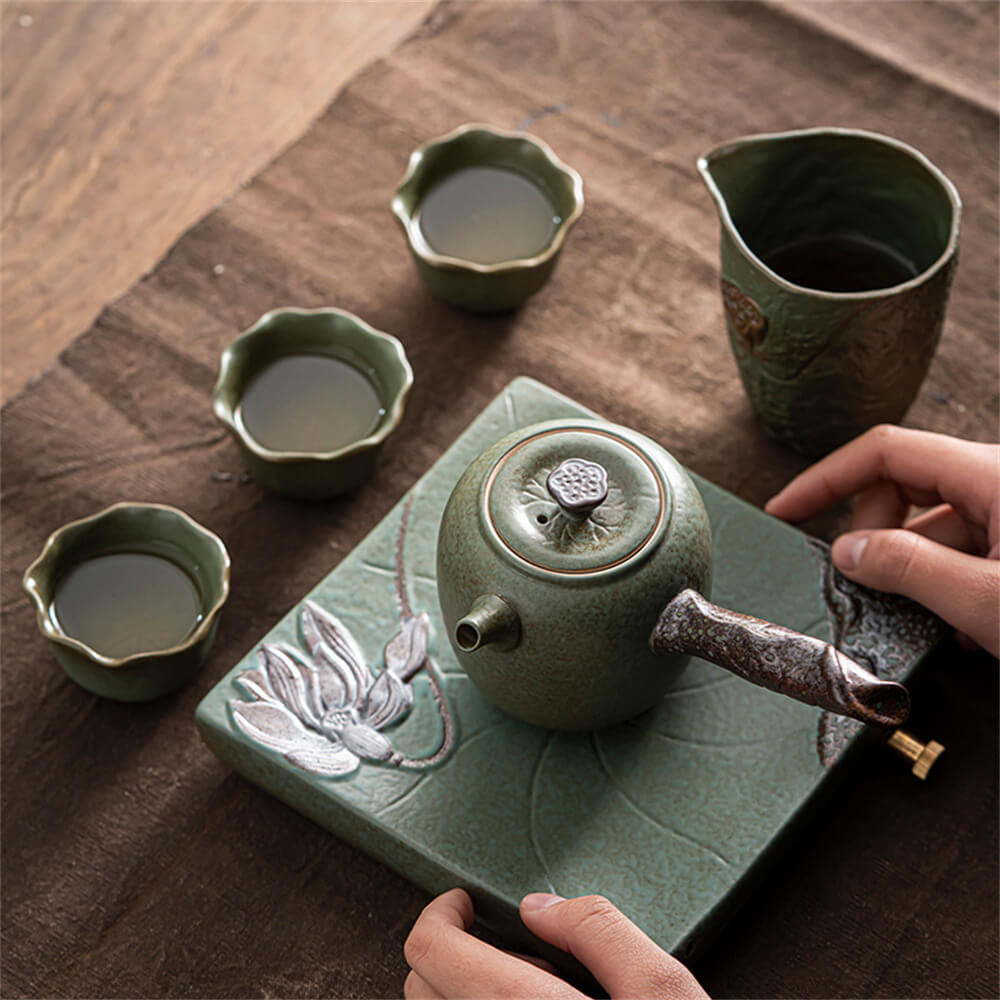 Dark Green Chu Lotus Kung Fu Tea Set