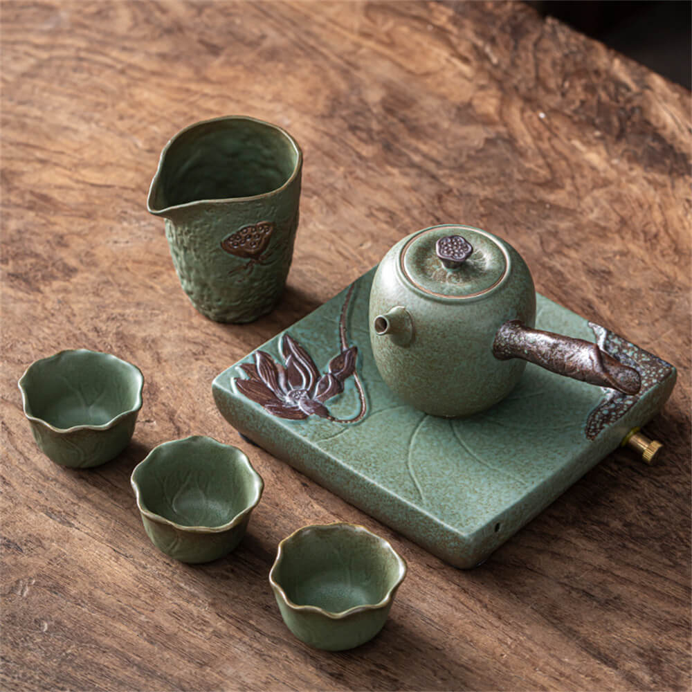 Dark Green Chu Lotus Kung Fu Tea Set