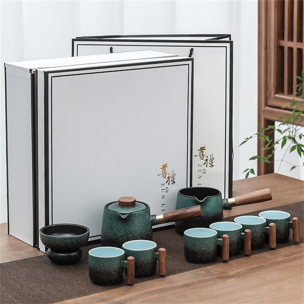 Ceramic Wooden Handle Kung Fu Tea Set