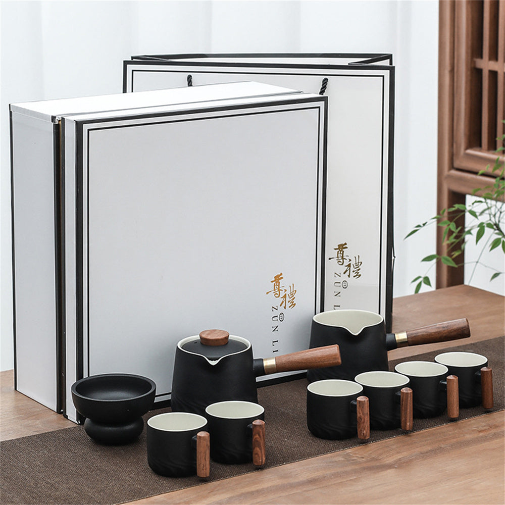 Ceramic Wooden Handle Kung Fu Tea Set