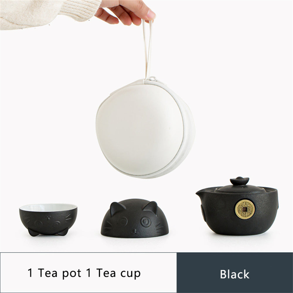 Copper Coin Lucky Cat Travel Tea Set