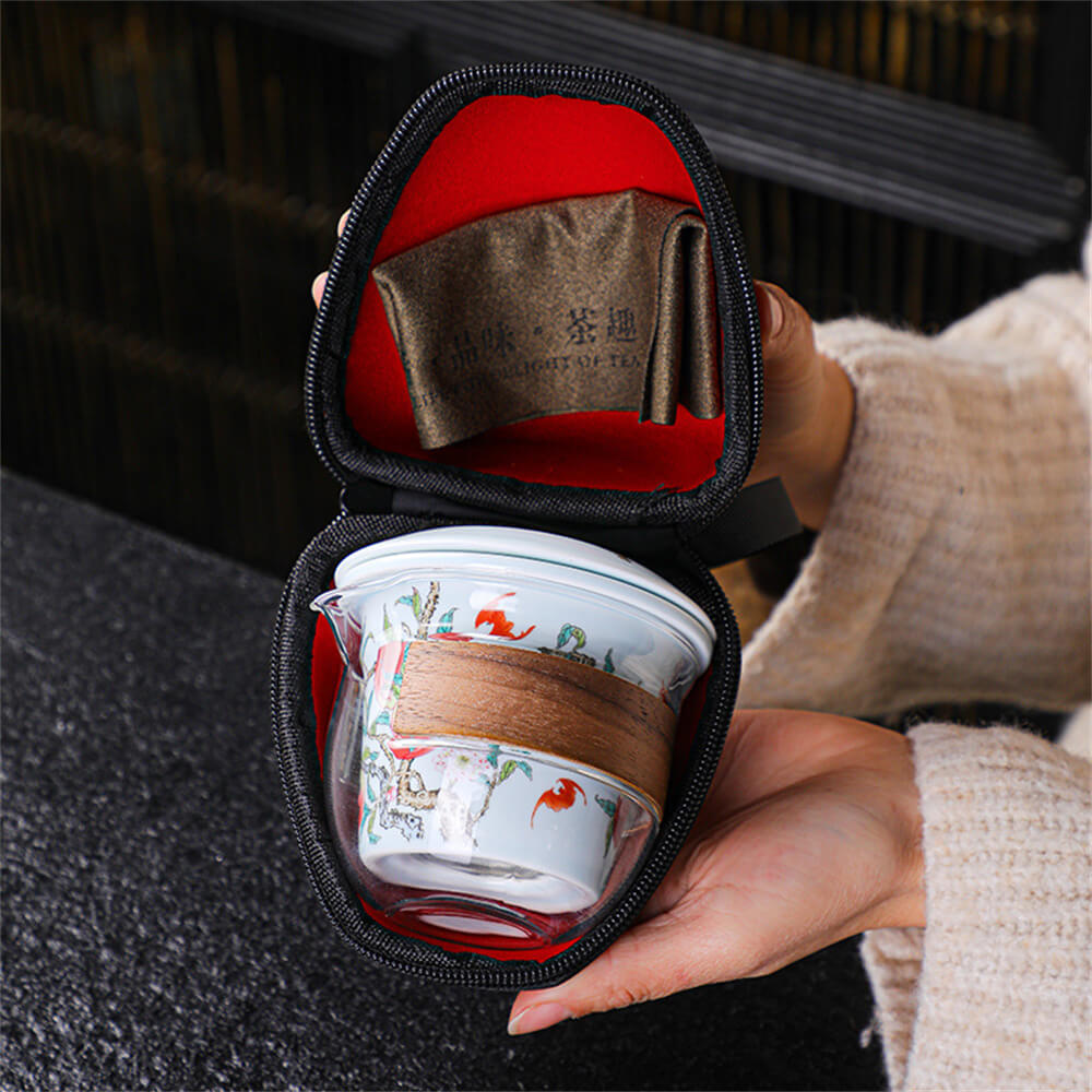 Peaches bring luck one pot three cups travel tea set