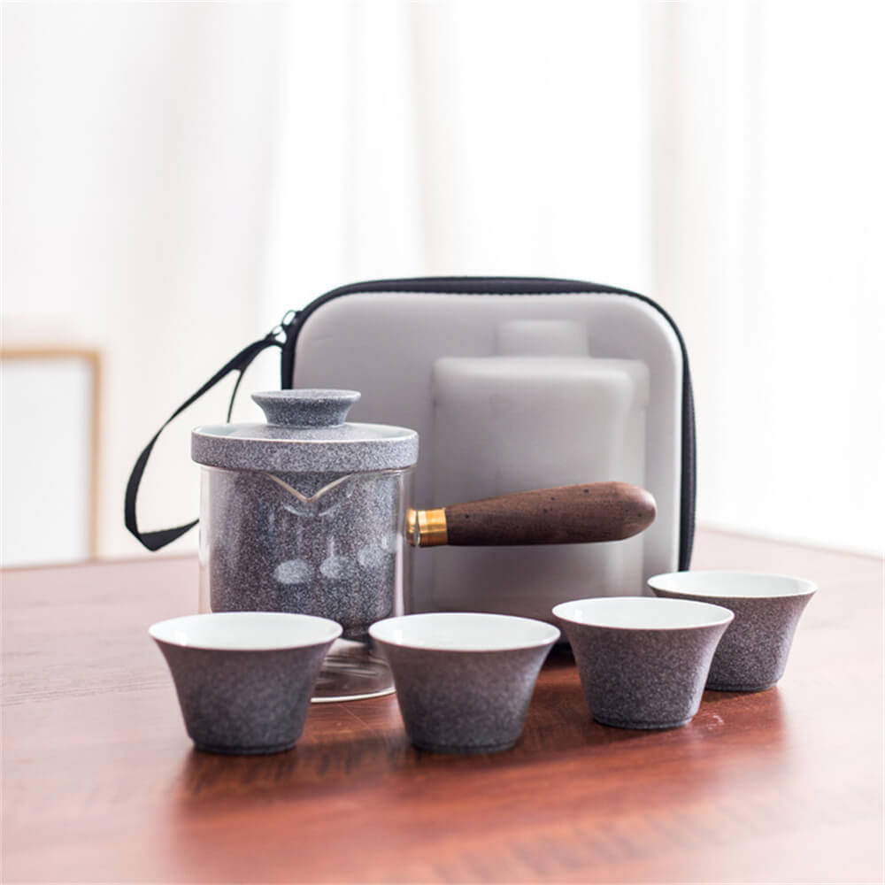Simple Kung Fu Tea Set with Glass Side Handle
