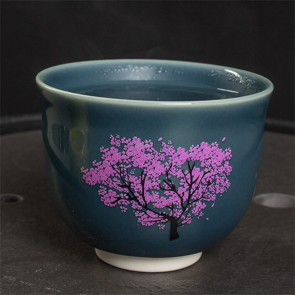 Celadon Cherry Blossom Color-changing Dragon and Phoenix Cup