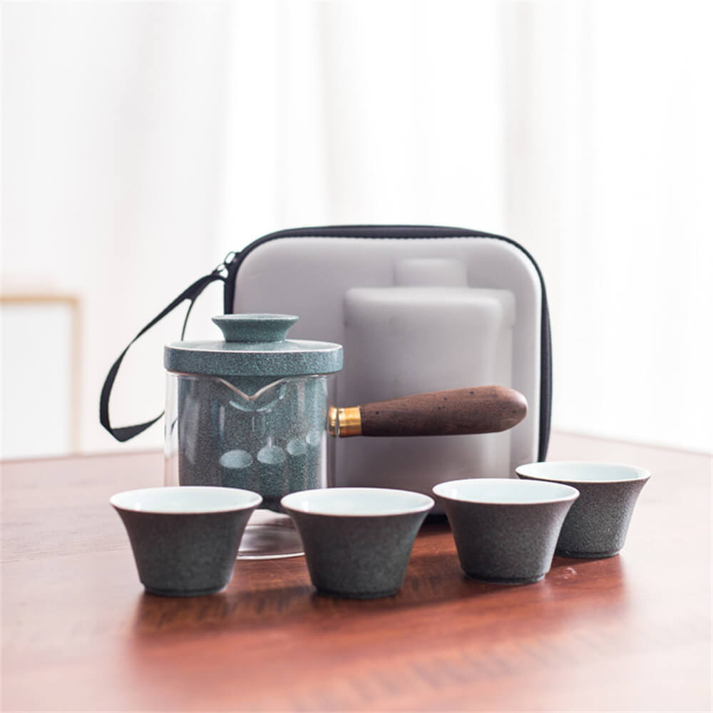 Simple Kung Fu Tea Set with Glass Side Handle