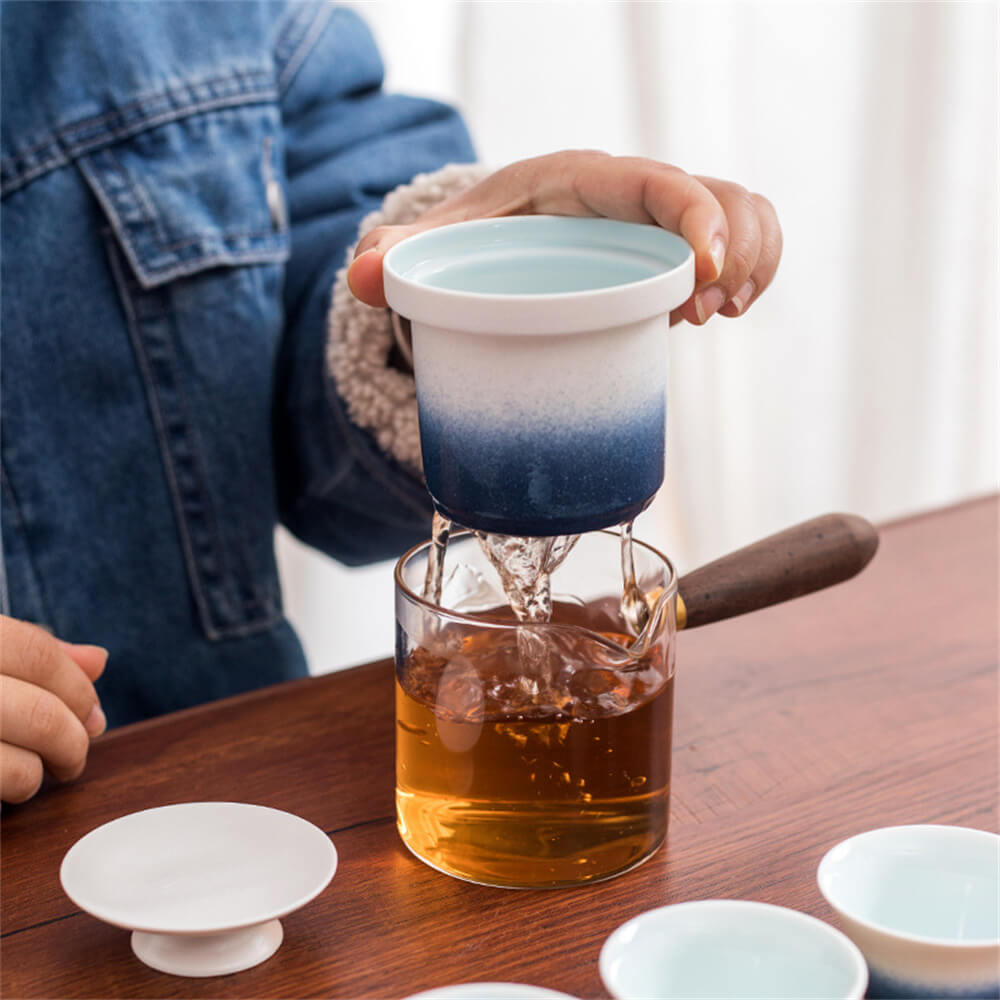 Simple Kung Fu Tea Set with Glass Side Handle