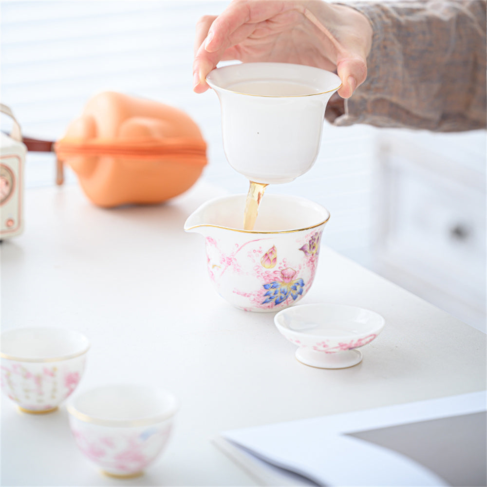 Hand Painted Golden Lotus Travel Tea Set