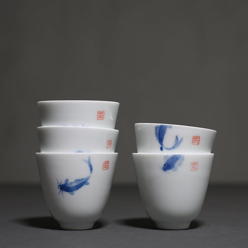 Hand-painted Carp White Porcelain Teacup