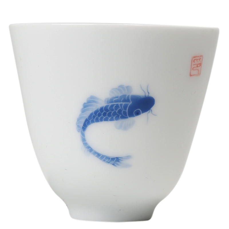 Hand-painted Carp White Porcelain Teacup