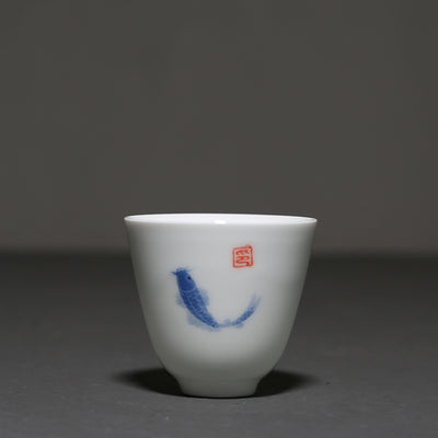 Hand-painted Carp White Porcelain Teacup
