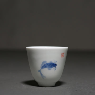 Hand-painted Carp White Porcelain Teacup