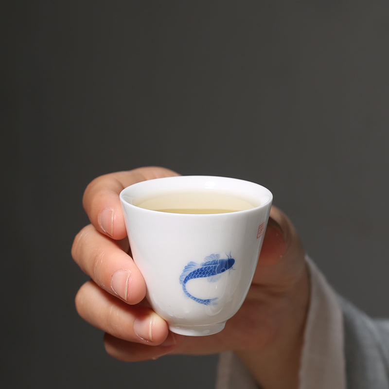 Hand-painted Carp White Porcelain Teacup