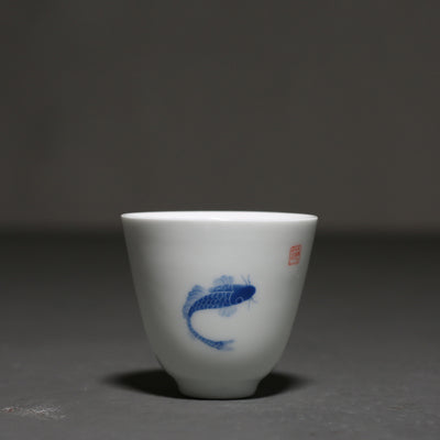 Hand-painted Carp White Porcelain Teacup