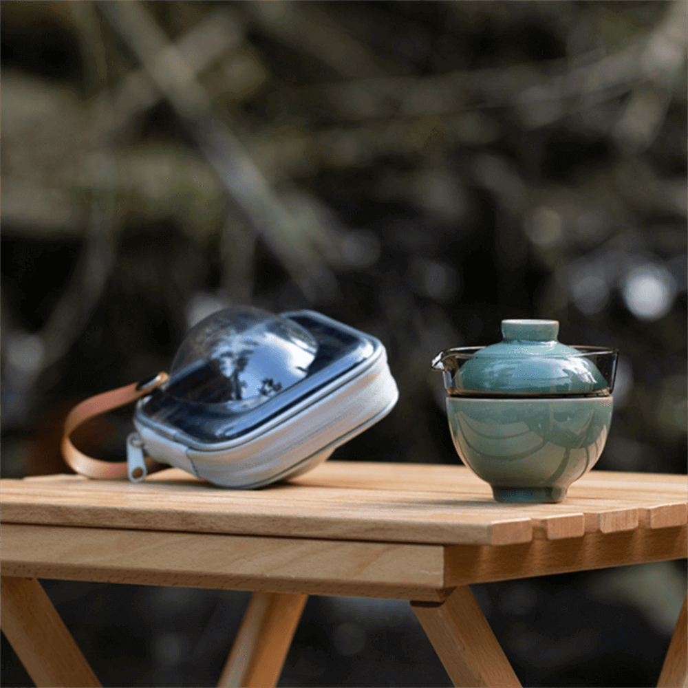 Portable Celadon Plum Glass Cover Bowl One Pot One Cup Travel Tea Set