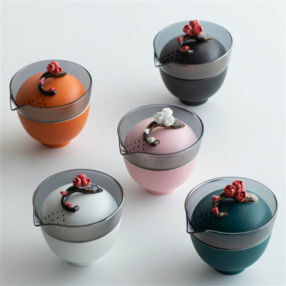 Plum Blossom Tureen One Pot Of Three Cups Portable Travel Tea Set