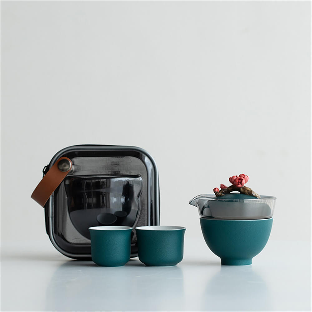 Plum Blossom Tureen One Pot Of Three Cups Portable Travel Tea Set