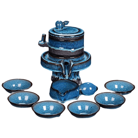 Kiln-turned Beacon Tower Blue Gourd Tea Set