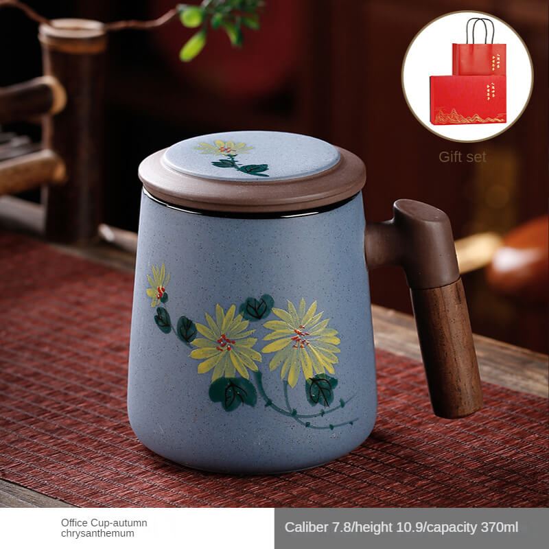 Yixing Purple Sand Hand Painted Design Office Cup Gift Box