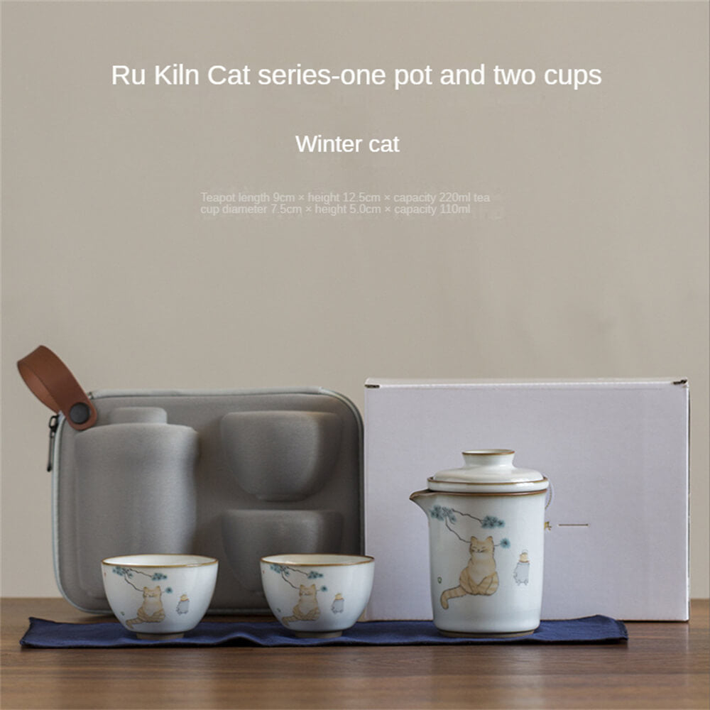 Kitty One Pot Two Cups Travel Tea Set