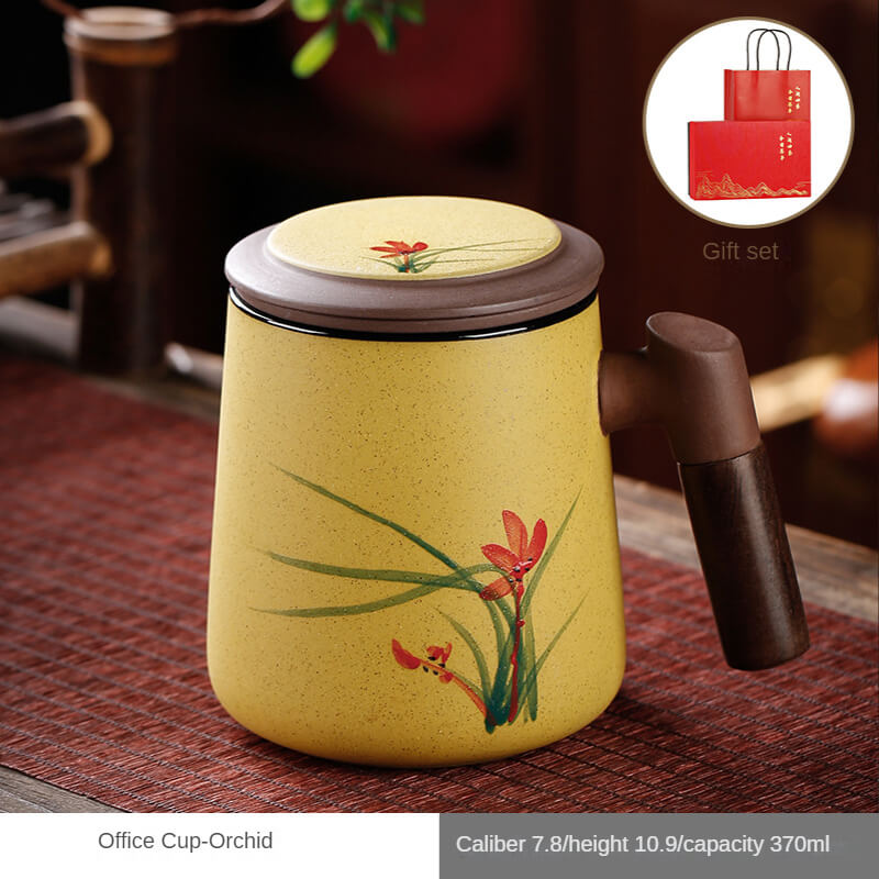 Yixing Purple Sand Hand Painted Design Office Cup Gift Box