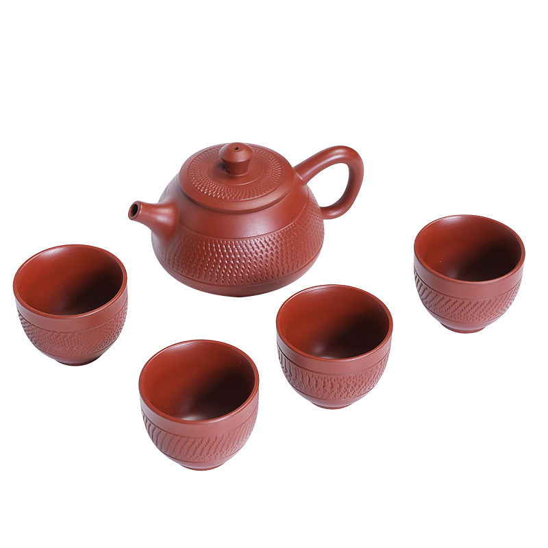 Premium Purple Clay Teapot One Pot Four Cups Travel Set