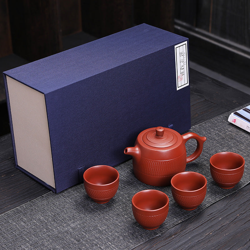 Premium Purple Clay Teapot One Pot Four Cups Travel Set