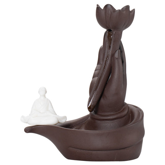 Buddha Hand Holding Lotus Zen Incense Burner Set