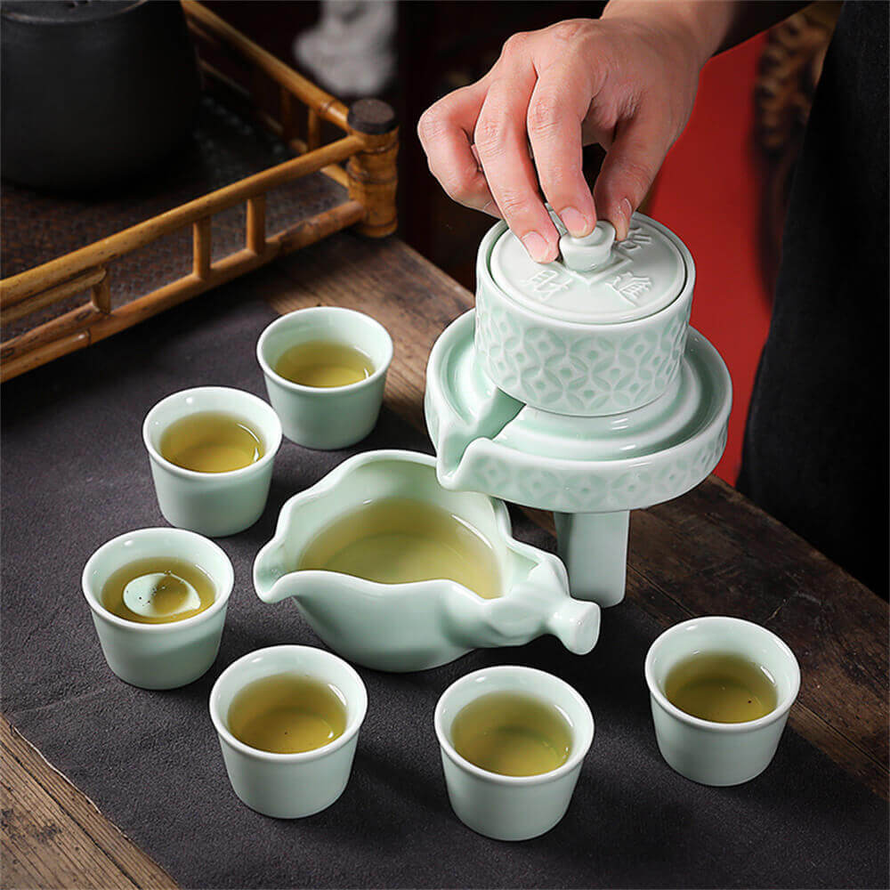 Blue Porcelain Stone Grinding Semi-Automatic Tea Set