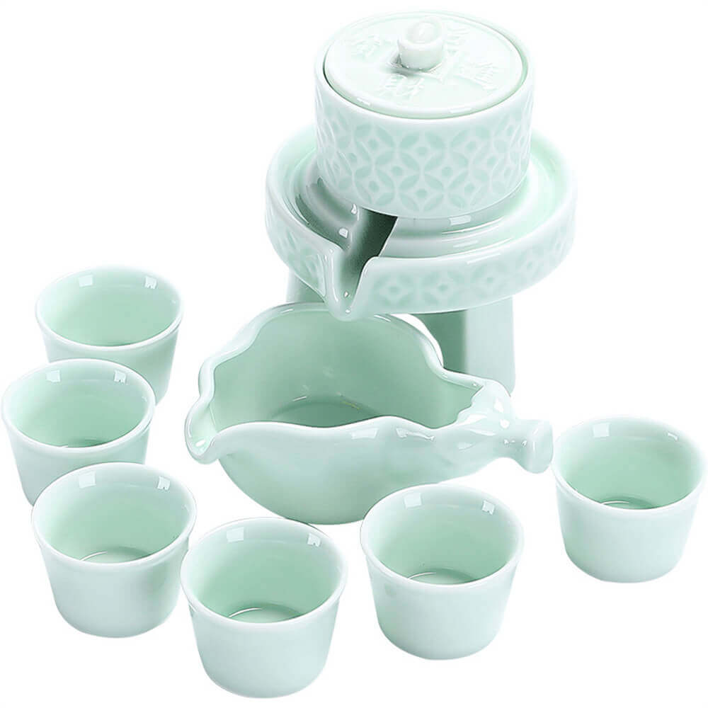 Blue Porcelain Stone Grinding Semi-Automatic Tea Set
