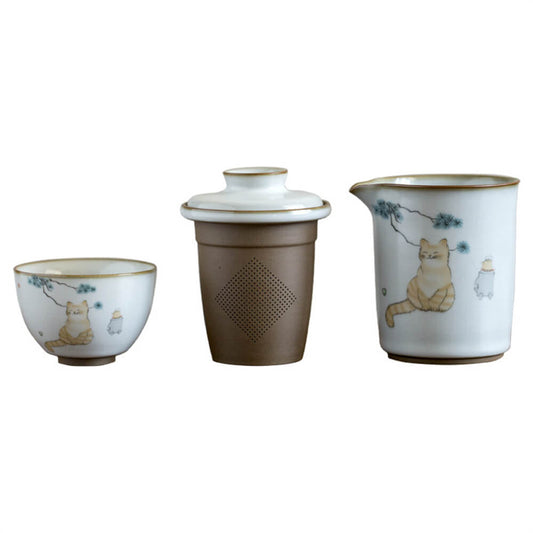 Kitty One Pot Two Cups Travel Tea Set