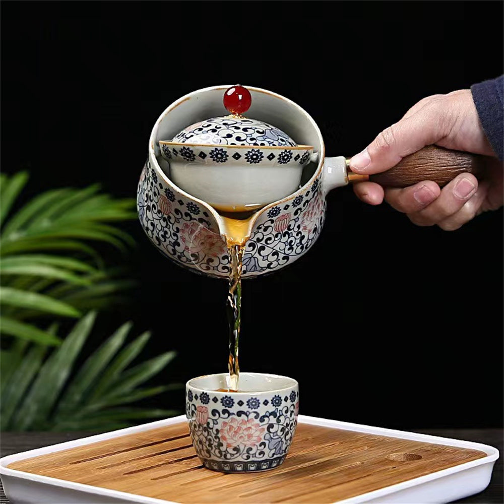 Vintage Lotus Swinging Teapot Travel Tea Set