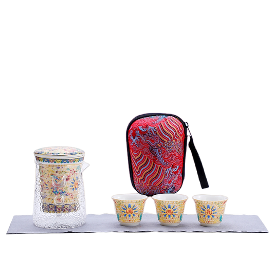 Propitious Blessed Enamel Color Travel Tea Set