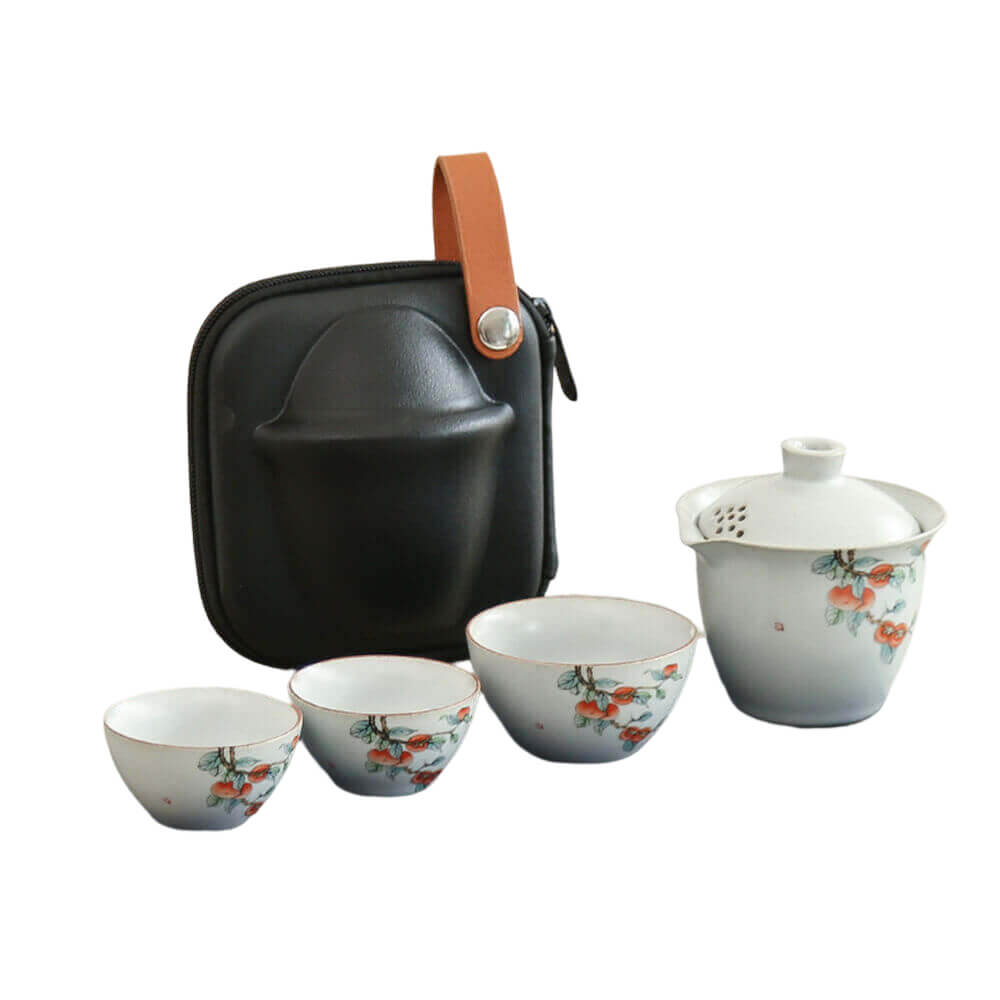 Ru kiln Painted One Pot of Three Cups Travel Tea Set
