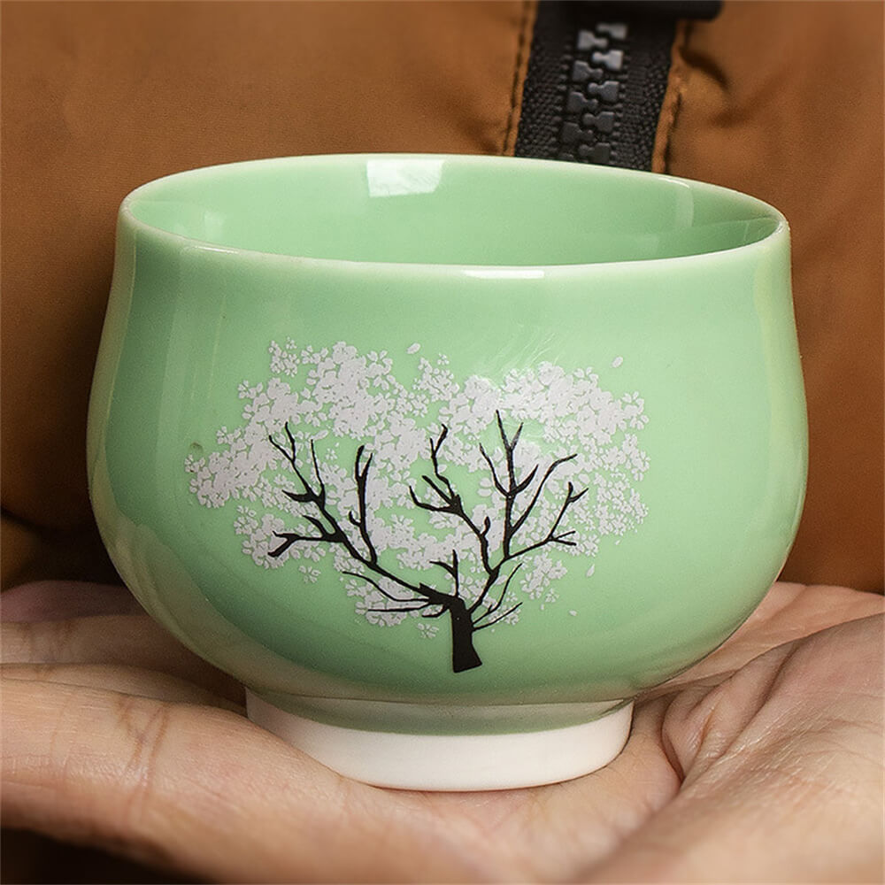 Celadon Cherry Blossom Color-changing Dragon and Phoenix Cup