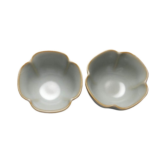 Pair of Matching 50ml Four Lobed Ruyao Teacups