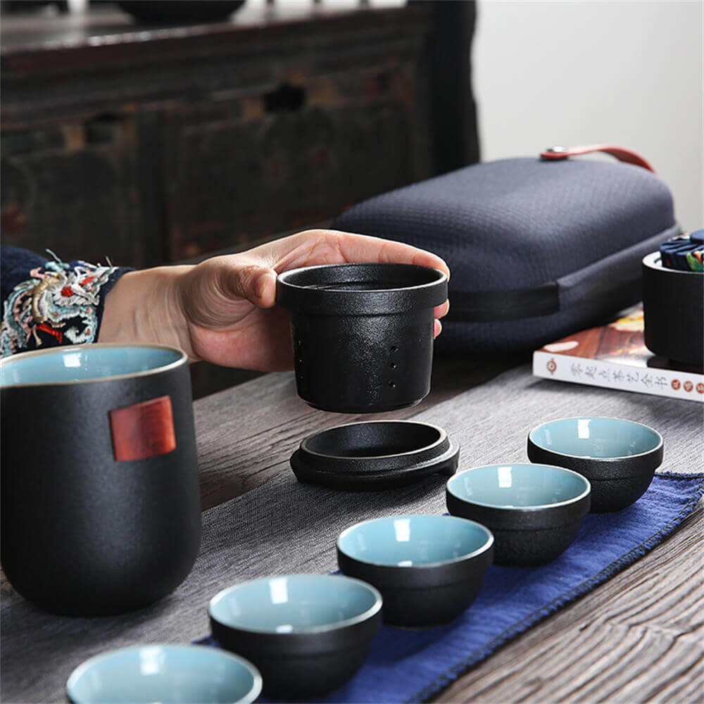 Black Pottery Travel Tea Set