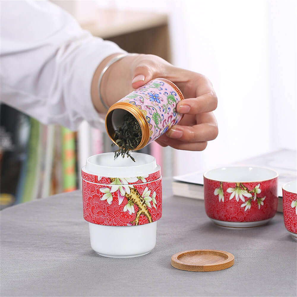 Bird's song and fragrance of flowers concentric travel tea set