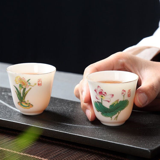 Hand-painted Lotus Leaf Tea Cup