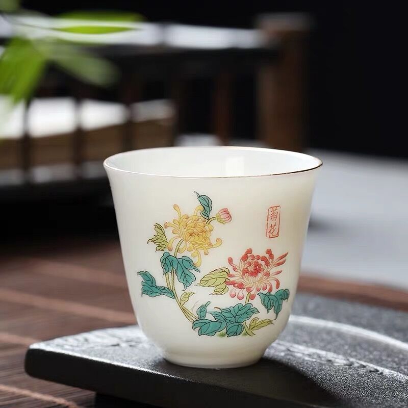 Hand-painted Lotus Leaf Tea Cup