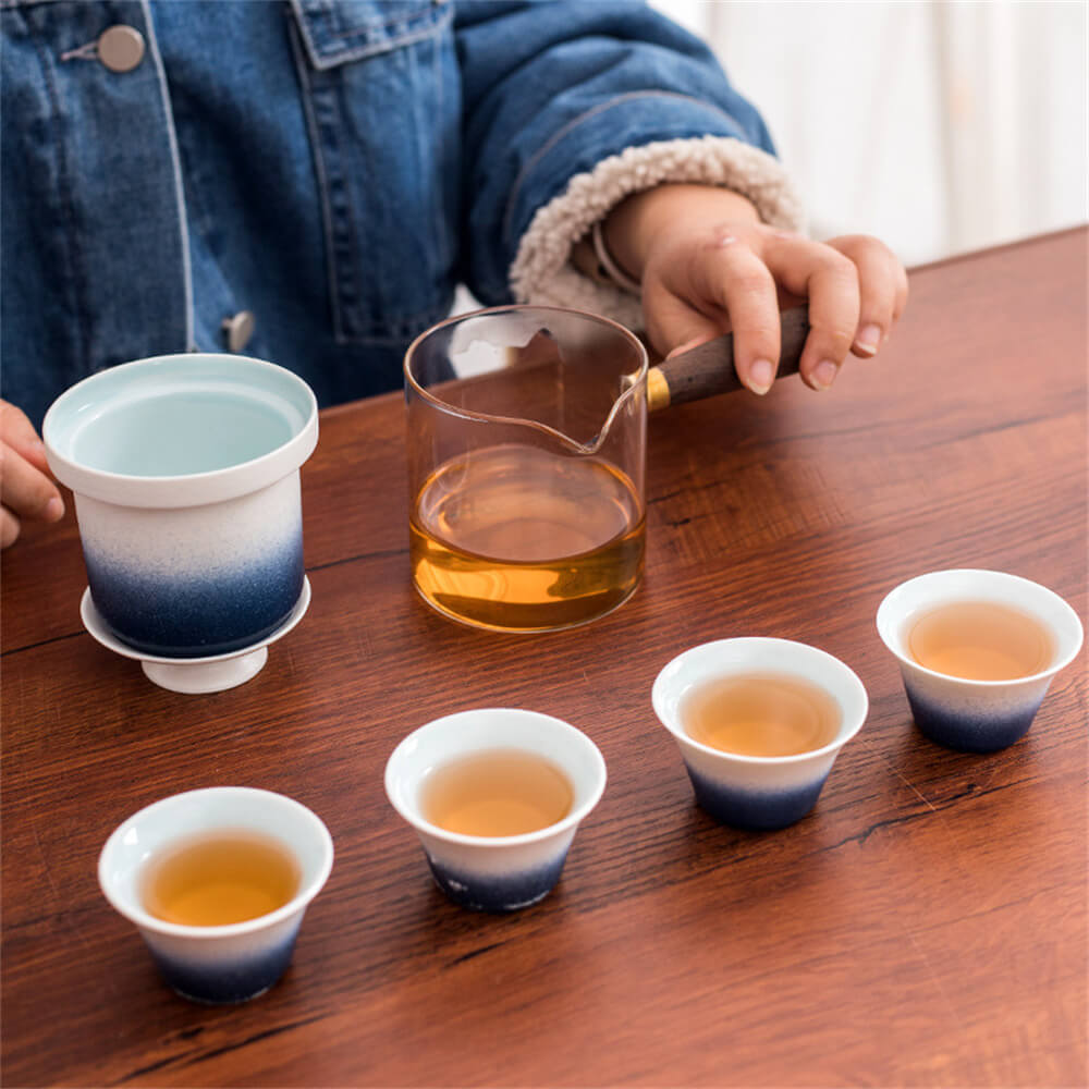 Simple Kung Fu Tea Set with Glass Side Handle